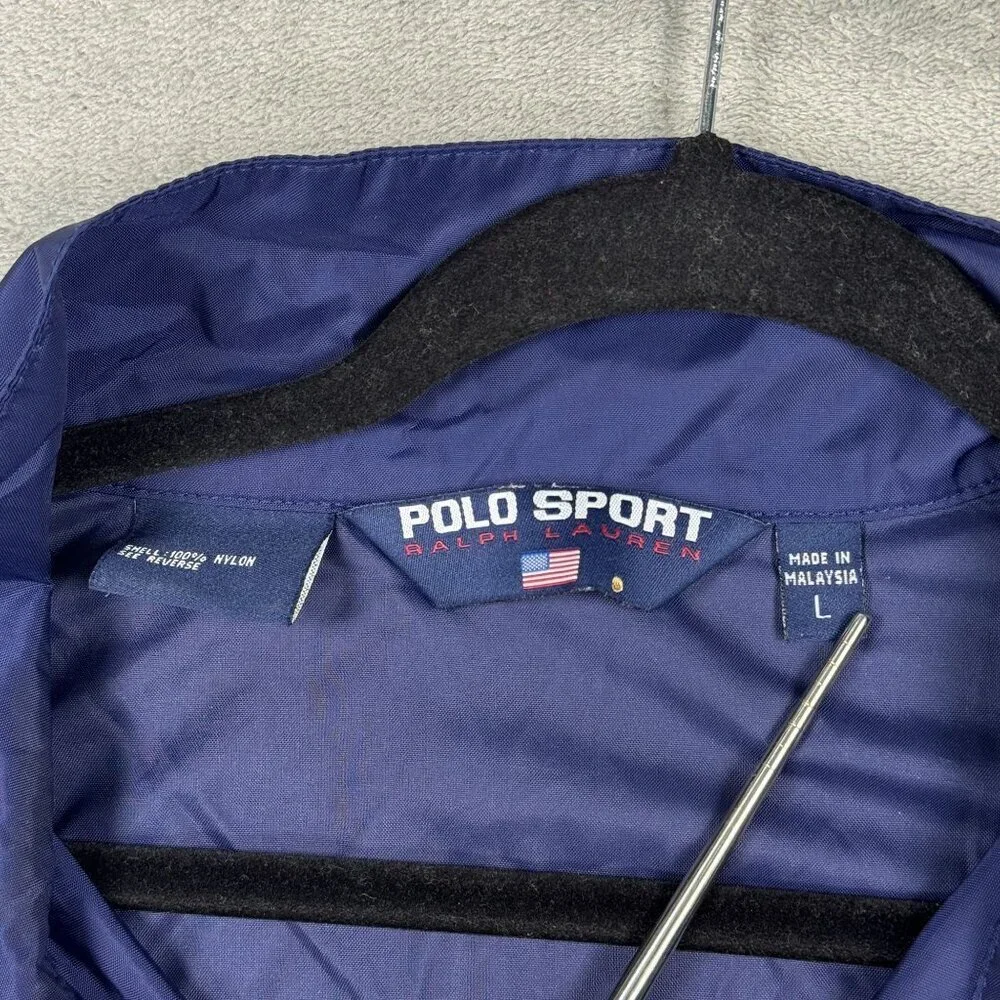 Vintage 90s POLO SPORT Ralph Lauren Mens Large Windbreaker T-Snap Jacket Blue